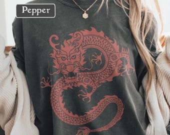 Dragon Shirt - Asian Dragon Graphic Tee, Vintage Tattoo Style Mythical Creature T-Shirt, Retro Boho Festival Comfort Colors Top Men Women