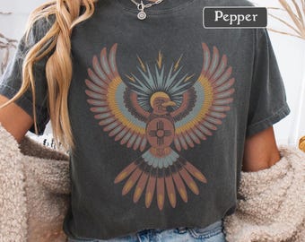Southwestern Thunderbird T-Shirt, Vintage Boho Eagle Tee, Retro Desert Graphic Shirt, Native Symbol Top, Unisex Comfort Colors Festival Tee