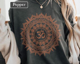 Mandala T-Shirt - Om Spiritual Yoga Tee, Unisex Comfort Colors Mindfulness Shirt, Boho Meditation Graphic Tee, Trendy Sacred Geometry Shirt
