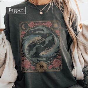 Pisces Zodiac Shirt Astrology Tee Horoscope T-Shirt Mystic Pisces Gift Tarot Style Celestial Art Comfort Colors Vintage Alphonse Mucha Style