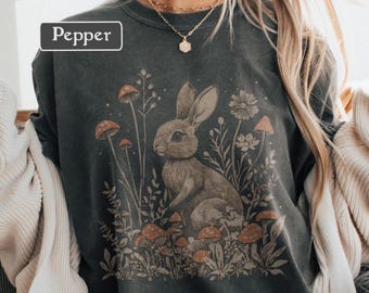 Cottage Core Tshirt, Bobo Bunny Shirt, Damen Grafik T-Shirt, Vintage Relaxed Fit Comfort Colors T-Shirt, Forest Core Nature Tshirt