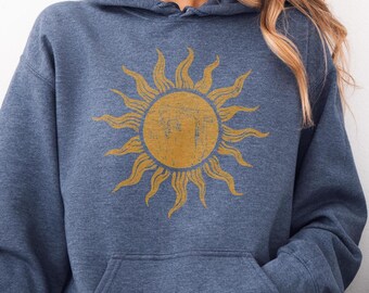 Boho Sun Hoodie, Vintage Sun Sweatshirt, Sun Graphic Hoodie, Celestial Pullover, Sun and Moon Hoodie, Retro Spiritual Sweatshirt