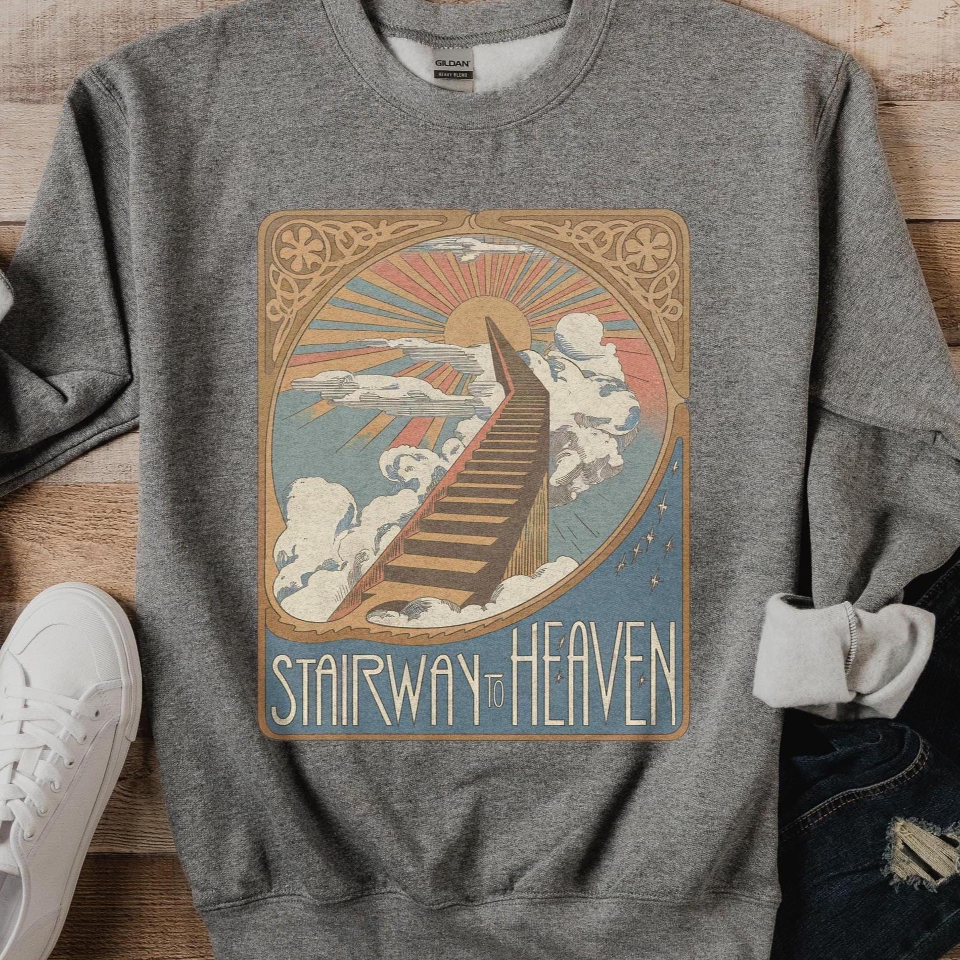 Classic Rock Sweatshirt - Vintage Zeppelin Inspired Fan Art GraphicTee - Unofficial Stairway to Heaven Unisex Gildan Crewneck Music Shirt