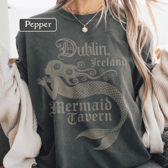 Irish Pub Shirt, Dublin Ireland Tee, Mermaid Tavern Graphic, Mythical Mermaid Vintage Comfort Colors T-Shirt, Celtic Folklore Retro Top