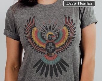 Thunderbird Graphic Tee - Southwestern Vintage Style Eagle Bella Canvas Shirt, Retro Boho Aesthetic Unisex Women's Men's Festival Outfit