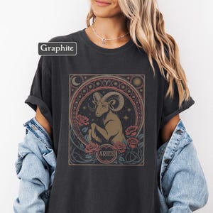 Aries Zodiac T-Shirt - Astrology Shirt for Aries Sign, Star Sign Tee, Aries Gift, Mystic Graphic Tee, Celestial Shirt Alphonse Mucha Style image 3