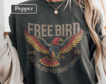 Free Bird Shirt Skynyrd Inspired Tee 1970s Rock Band T-Shirt Vintage Eagle Graphic Comfort Color Unisex Womens Mens Retro Rock Tee Music Tee