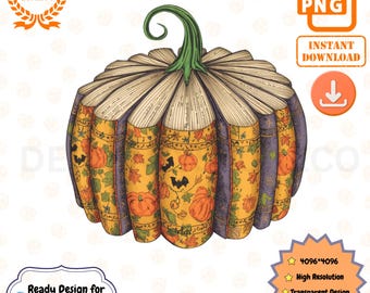 Pumpkin Book Stack PNG – Fall Halloween Digital Download