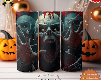 Zombie Horror Tumbler Wrap – Bloody Halloween Sublimation Design (Digital Download)