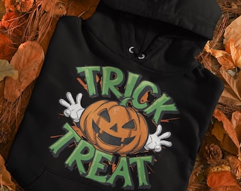 Halloween Trick or Treat PNG – Pumpkin Face with Hands Digital Clipart Funny Design
