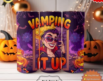 Funny Vampire Cartoon Tumbler Wrap | Halloween 20oz Skinny Mug (PNG)