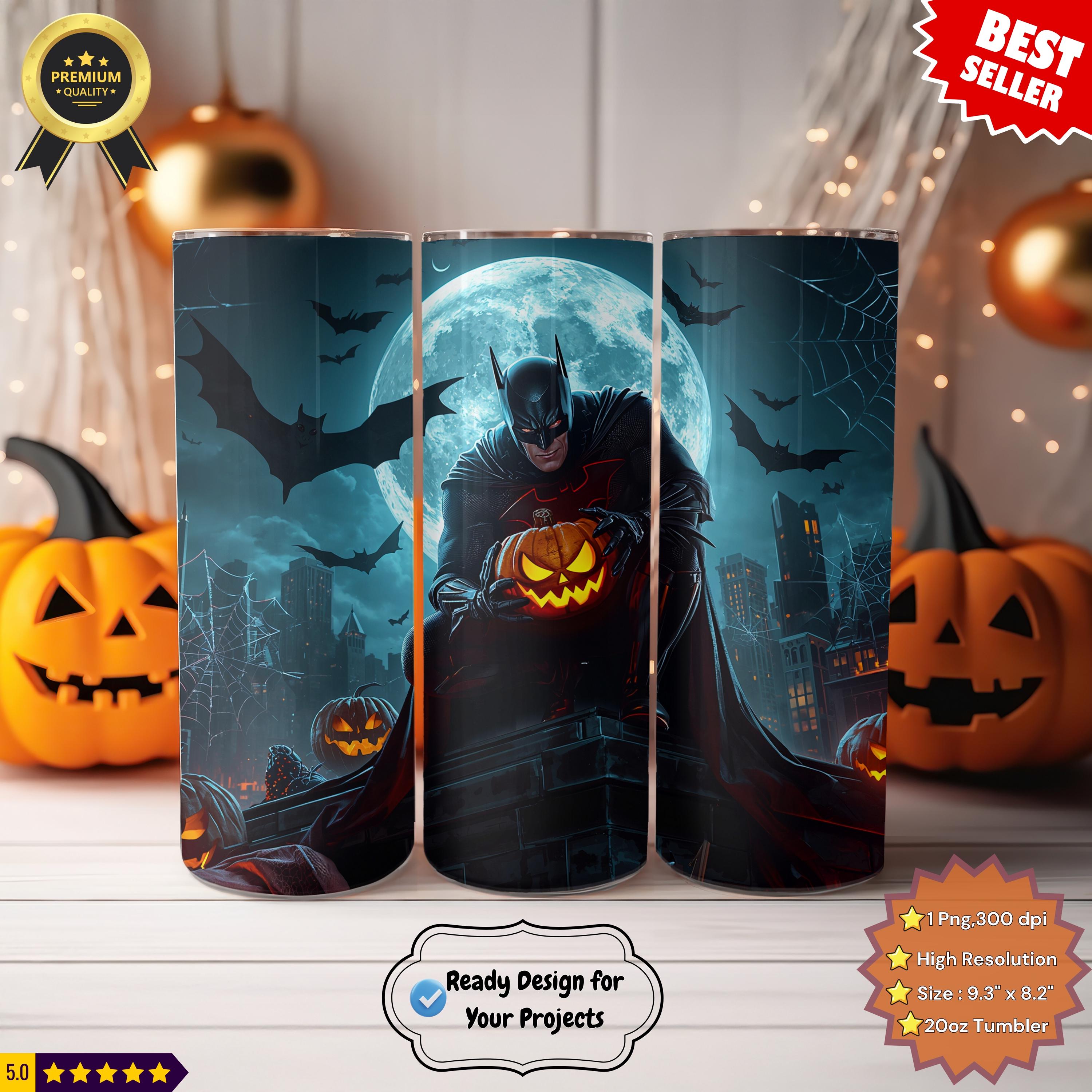 Halloween Dark Super Hero Pumpkin Tumbler 20oz – Spooky Horror Full Wrap Design