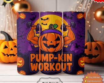 Funny Halloween Fitness Pumpkin PNG | 20oz Tumbler Sublimation (Digital Download)