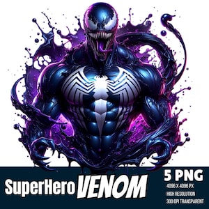 5 Venom Hero PNG Bundle – High Resolution 300 Dpi Splash&Watercolor Clipart|Digital for Sublimation,Printing,Stickers,T-Shirts,Posters