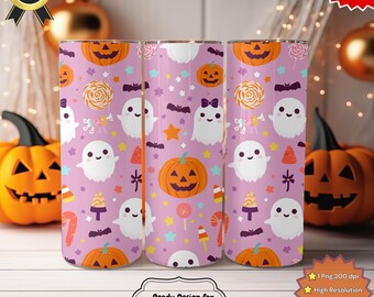 Pastel Halloween Tumbler – Cute Ghost Pumpkin Candy, 20oz (PNG)