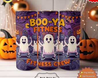 Boo-Ya Fitness Halloween Tumbler Wrap PNG | Funny Ghost Gym 20oz Sublimation Skinny Mug Design