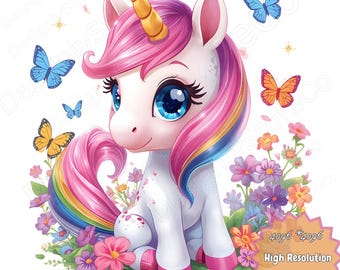 Cute Unicorn Rainbow Butterfly PNG Clipart | Sublimation Design (Digital Download)