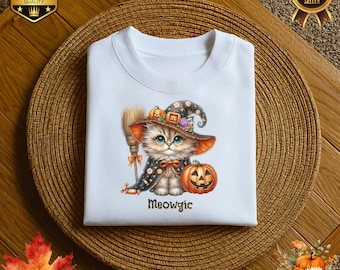 Diseño de descarga digital PNG de calabaza maulladora de gato de bruja de Halloween
