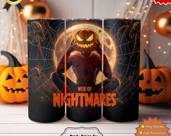 Halloween Super Hero  Pumpkin Tumbler 20oz – Web of Nightmares Spooky Wrap
