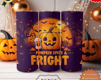 Pumpkin Spice Halloween Tumbler Wrap PNG | 20oz Sublimation Design | Funny Fall Coffee Mug Template