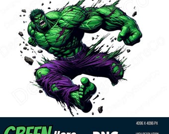 Hulk PNG – Green Hero, Watercolor Clipart (Digital Download)