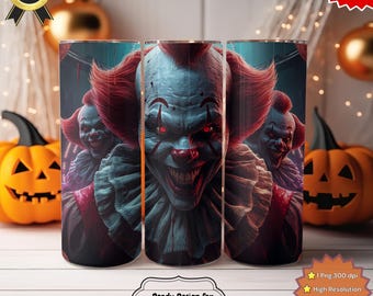 Halloween Scary Clown Faces Tumbler 20oz – Creepy Horror Carnival Wrap