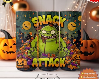 Funny Snack Attack Monster Halloween Tumbler PNG | Sublimation Design (Digital Download)
