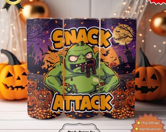 Monster Snack Attack Tumbler Wrap PNG | Halloween 20oz Sublimation Design (Digital Download)