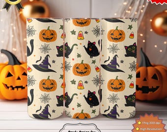 Halloween Black Cat Pumpkin Tumbler Wrap – 20oz Sublimation Design (PNG)