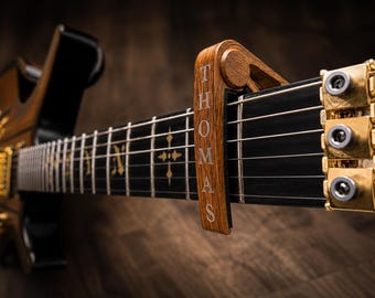 Personalised Wooden Guitar Capo Engraved with Name or Logo