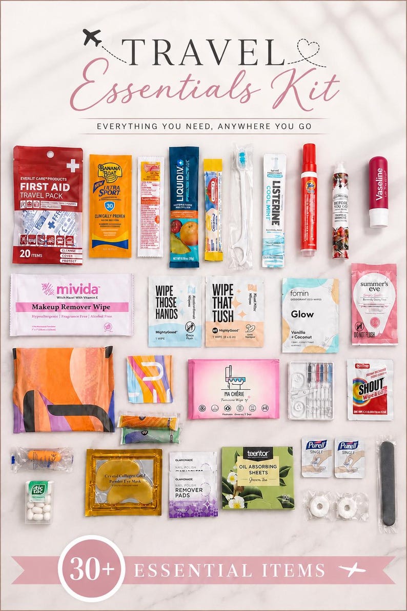 Travel Essentials Kit | Plane Pocket Pouch | 30+ TSA Approved Airplane Flight Must Haves image 4