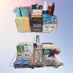 Cesta de baño para bodas: Estación de confort para invitados - Kit de emergencia de artículos de tocador