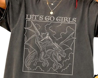 Retro Dragon Rider Shirts + Hoodies: Bookish Dragon Shirts, Powerful Girl Gift, Fantasy Feminist Let's Go Girls Sweatshirt, Comfort Colors