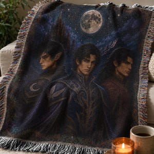 ACOTAR Batboys Woven Blanket for SJM Fans: Romantasy Reader Gift Tapestry, Rhysand Azriel Cassian Night Court Blanket, Romantasy Book Nook