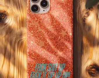 Showgirl Era Cheer Phone Case: Orange Glitter-Look with Stars, Tough Phone Case with Chant FSUFIUUU, Gift for Music Fan, Dancer Gift