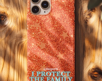 I Protect the Family Showgirl Era Phone Case, Orange Glitter-Look with Stars, Tough Phone Case, Gift for Music Fan, Dancer Gift