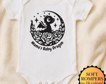 Mama's Baby Dragon Bodysuit: Soft Jersey Romper with Floral Dragon, Fantasy Readers Infant Gift, Dragon Lover Newborn Gifts