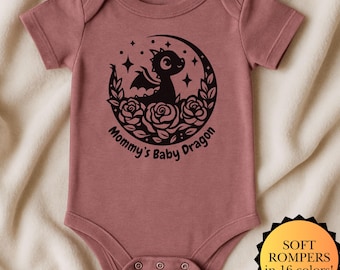 Mama's Baby Dragon Bodysuit: Soft Jersey Romper with Floral Dragon, Fantasy Readers Infant Gift, Dragon Lover Newborn Gifts