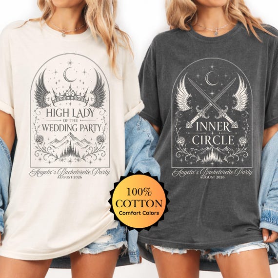 Bachelorette Romantasy Shirts: ACOTAR High Lady + Inner Circle Tshirts, Honeymoon Couples Shirts, Unisex Cotton Relaxed Fit Comfort Colors