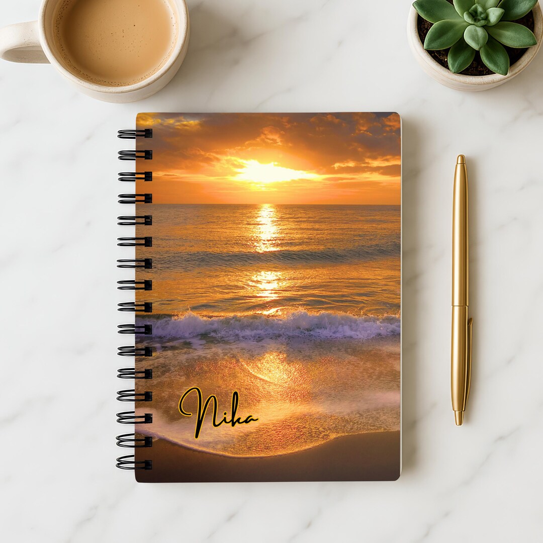 Custom Name on Ocean Sunset Spiral Notebook - Nature Notebooks, Eco ...