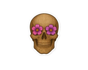Wooden Floral skull Bubble-free sticker
