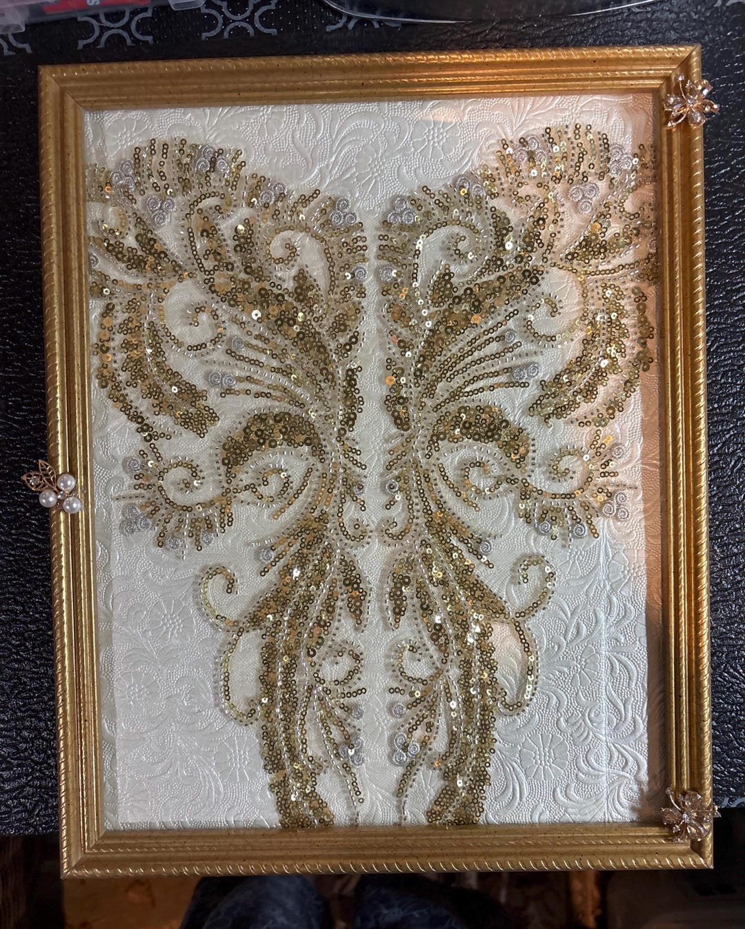 Gold Sequin Appliqué Wood Frame: Pearl & Rhinestone Accents - Etsy