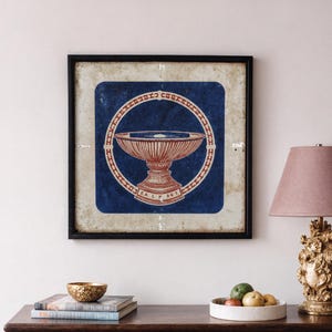 Vintage Poster Greek Urn Vessel Art Print Blue Terracotta Decor Gift