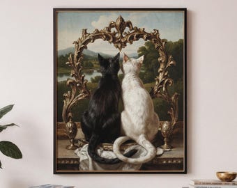 Schwarz Weißes Katzen Paar Poster Romantische Vintage Liebe Wand Kunst Geschenk Print