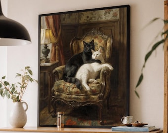 Digitales Kunstdruck-Poster Vintage Katzenpaar Liebesporträt Viktorianisches Geschenk