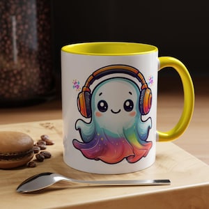 Colorful Ghost Coffee Mug, Cute Ghost Mug, Halloween Mug, Gift for Ghost Lovers, Whimsical Coffee Cup