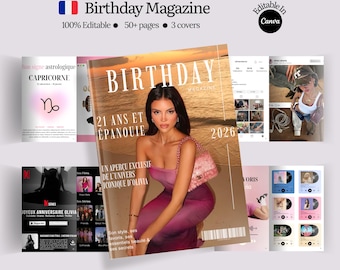 Magazine Vogue anniversaire modifiable Canva cadeau meilleure amie souvenir personnalisé livre photo anniversaire