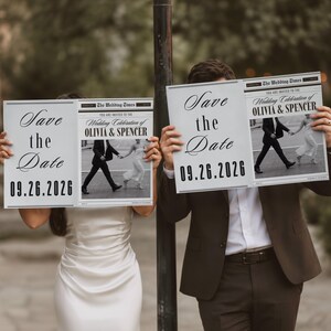 Save The Date Newspaper Template Canva, Printable Wedding Announcement Newsletter Future Mr and Mrs Editable Design