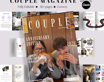 Plantilla de revista personalizada para parejas, regalo de cumpleaños personalizado para él y para ella, idea de regalo imprimible para enamorados.