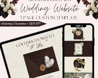 Plantilla de sitio web para bodas de la vieja aristocracia, editable, personalizada, con confirmación de asistencia, cuenta regresiva, detalles de la ceremonia clásica, invitación para invitados con historia de amor.